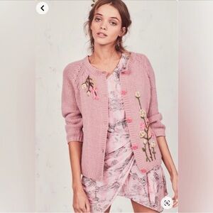 LoveShackFancy Pink Floral Anastasia Cardigan SZ Small
